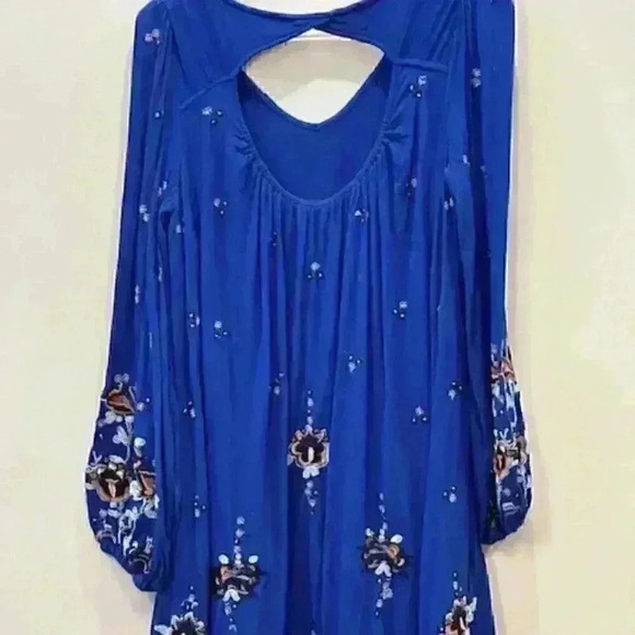 Free People Oxford Embroidered Mini Swing Dress Size Medium Cobalt Blue Indie - Picture 5 of 14